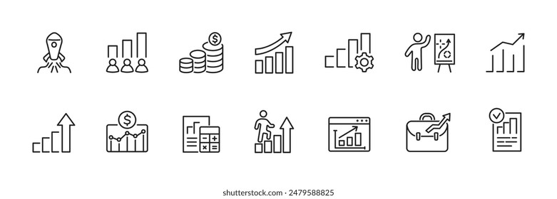 Growth icons set. Rising icons, grow, boost, up, increase. Vector illustration.