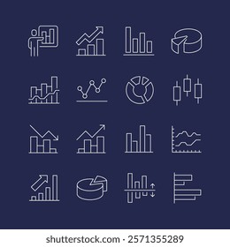 Growth icons set. Rising icons, grow, boost, up, increase. Graph, chart, arrows up, arrow up. Premium quality symbols. Stroke vector icons for concept web graphics. Simple thin line signs.