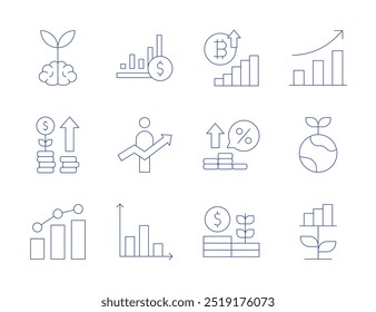 Growth icons. Thin Line style, editable stroke. bar chart, career, diagram, growth, interest rate, money.