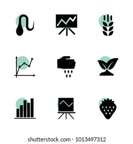 Growth icons. vector collection filled growth icons set.. includes symbols such as wheat, sprouting, sowing, strawberry, chart, line chart. use for web, mobile and ui design.