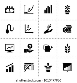 Growth icons. vector collection filled growth icons. includes symbols such as wheat, harvest, watering can, coin on hand, devaluation. use for web, mobile and ui design.