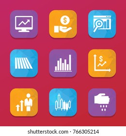Growth icons. vector collection filled growth icons set.. includes symbols such as field, sowing, coin on hand, graph on display. use for web, mobile and ui design.