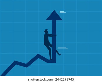 Growth or improvement. Businessman pulls graph to increase growth 