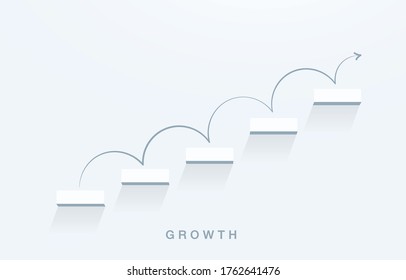 Growth Or Increase Design Concept. Cube Block Staircase Moving Step Growing Up To Target. Success Achievement Or Goal Business Motivation. Vector Illustration