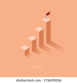 Growth or increase design concept. Graph bar growing up. Success achievement or goal business motivation. Infographic elements 3d dimension isometric vector illustration