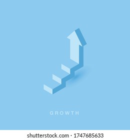 Growth or increase design concept. Step as staircase growing up to target and arrow sign symbol. Success achievement or goal business motivation. Infographic elements 3d vector illustration