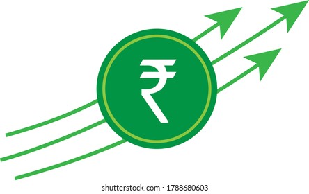 Crecimiento de la rupia india, diseño plano de pila de monedas, financiero, bancario