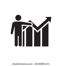 Growth indicator showing person pointing at increasing graph symbolizing success and progress
