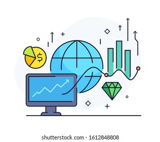 Growth indicators, diagrams. Vector eps 10. growth chart. Training Business School. Stock vector illustration in flat design. Line icon illustration
