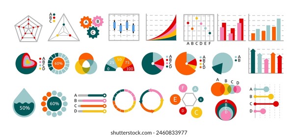 Growth infographic. Up arrow. Strategy concept business. Financial market. Achievement and success graphic charts. Stock trade. Fund money. Flat color info graphs. Vector economy abstract diagrams set