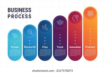 Growth infographic chart. 6 Step of business success template.