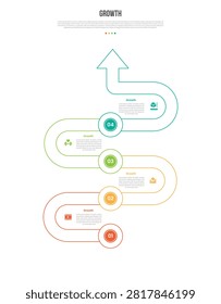 Growth infographic template with 4 point circle zigzag vertical s curve ascending for slide presentation vector