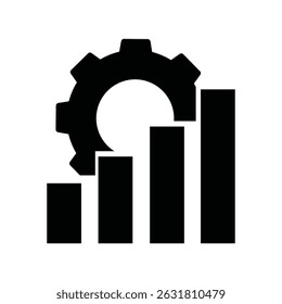 Growth and innovation represented through a gear and bar chart symbolizing progress in business metrics