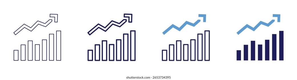 Growth insights icon in 4 different styles. Thin Line, Line, Bold Line, Duotone. Duotone style. Editable stroke.