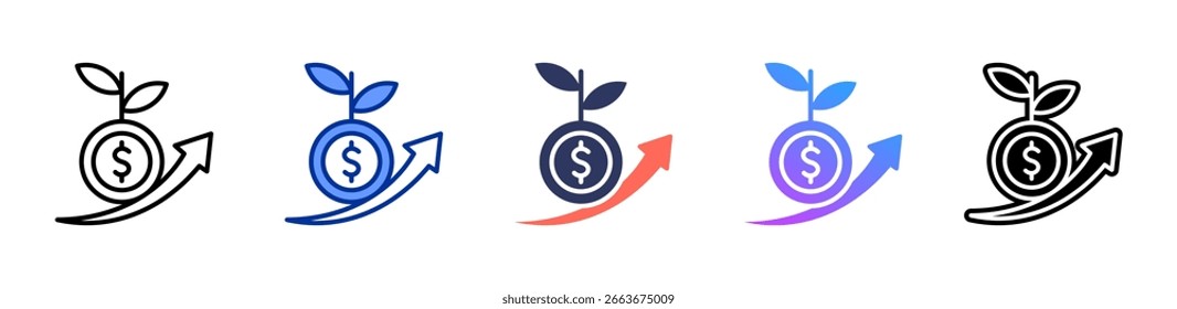 Crescimento Investing ícone folha coleção de vários estilos