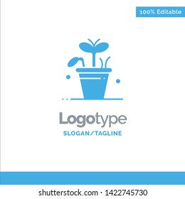 Growth, Leaf, Plant, Spring Blue Solid Logo Template. Place for Tagline