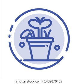Growth, Leaf, Plant, Spring Blue Dotted Line Line Icon