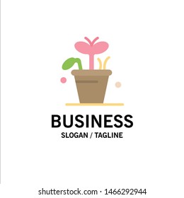 Growth, Leaf, Plant, Spring Business Logo Template. Flat Color. Vector Icon Template background