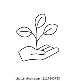 growth leaves plant in hands icon line style icon, style isolated on white background