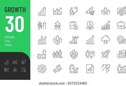 Growth Line Editable Icons set. Vector illustration in modern thin line style of progress icons: success, increase, evolution, and other. Pictograms and infographics for mobile apps.