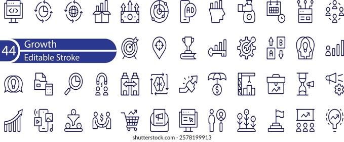 Growth Line Editable Icons set. Vector illustration in modern thin line style of progress icons , success, increase, evolution, and other.