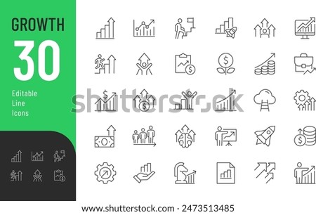 Growth Line Editable Icons set. Vector illustration in modern thin line style of progress icons: success, increase, evolution, and other. Pictograms and infographics for mobile apps.