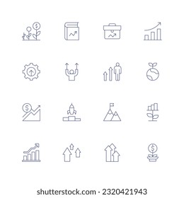 Growth line icon set. Editable stroke. Thin line icon. Containing benefits, book, business, growth, development, financial profit, start up, goal.