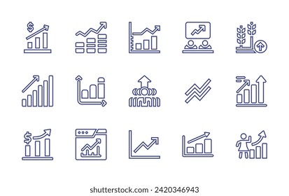 Growth line icon set. Editable stroke. Vector illustration. Containing increase, statistics, wheat, earning, employee, diagram, success, bar chart, graph, report, financial success, trending.