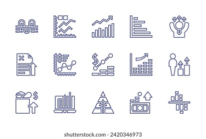 Growth line icon set. Editable stroke. Vector illustration. Containing graph, increase, stats, analysis, bar chart, interest, rising, food, success, pyramid, economic, career.