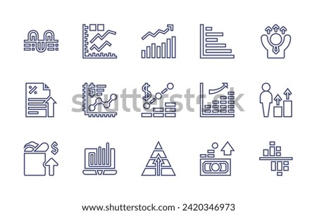 Growth line icon set. Editable stroke. Vector illustration. Containing graph, increase, stats, analysis, bar chart, interest, rising, food, success, pyramid, economic, career.