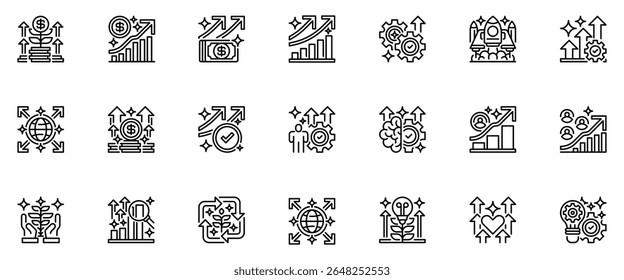 Growth Line Icon Set Line Icon, Outline Symbol for Business, Development, Progress, Increase, and Success. Vector Sign Icon.