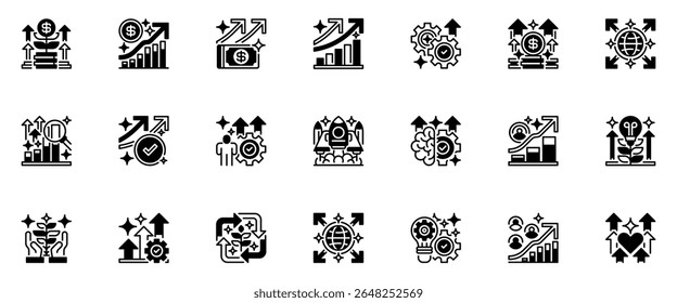 Growth Line Icon Set Line Icon, Outline Symbol for Business, Development, Progress, Increase, and Success. Vector Sign Icon.