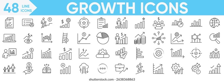 Growth line icon Vector and illustrator set.gain, Coaching, success, career, Vision, Mission, Values, improvement, grow, chart, increase, evolution and development icons.