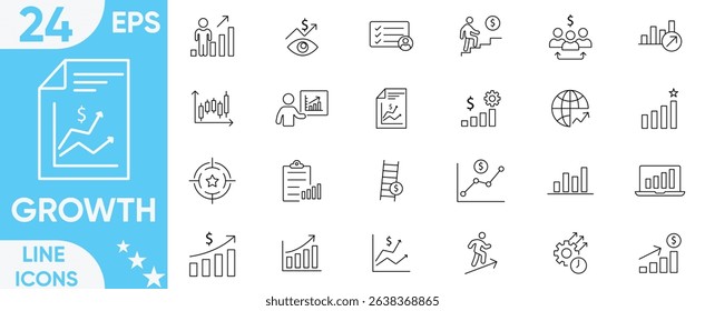 Growth line icon Vector and illustrator set.gain, Coaching, success, career, Vision, Mission, Values, improvement, grow, chart, increase, evolution and development icons.