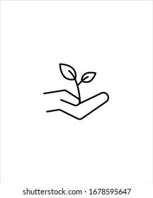 growth line icon,hand with plant line icon.