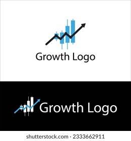 Wachstumslogo, Candlestick und Pfeilsymbol-Konzept, das den Fortschritt und den Erfolg in Unternehmen veranschaulicht