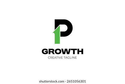 Growth logo with letter P and arrow up for invest, investment and trading logo