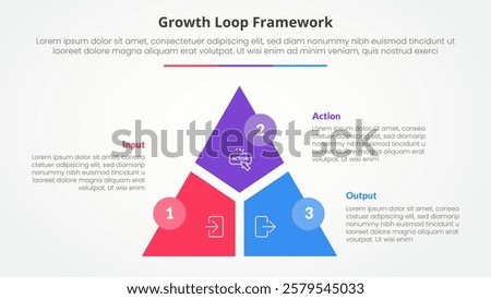 Growth loop framework infographic concept for slide presentation with triangle cycle circular slice divide and circle badge with 3 point list with flat style vector