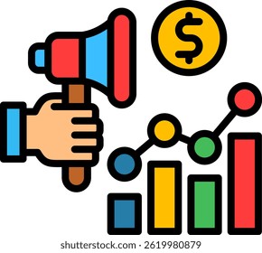 Growth Marketing Icon Lineal Color Vector Illustration