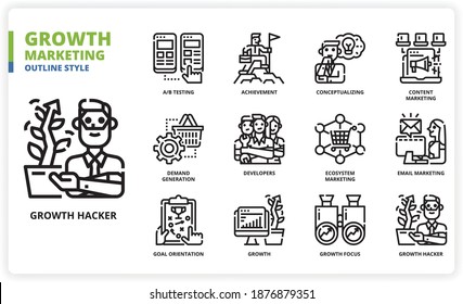 Growth Marketing icon set for website, application, printing, document, poster design, etc.