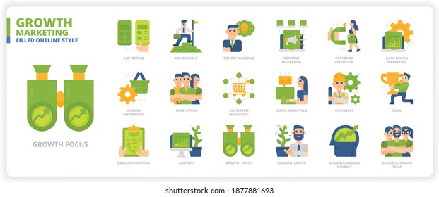 Growth Marketing icon set for website, application, printing, document, poster design, etc.