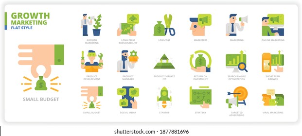 Growth Marketing icon set for website, application, printing, document, poster design, etc.