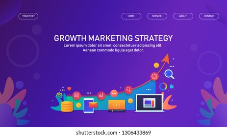 Growth marketing strategy, Digital marketing, Business development flat design vector conceptual banner