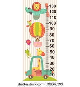 growth measure with baby jungle animals  - vector illustration, eps
