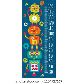 growth measure with colorful robots -  vector illustration, eps