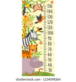 growth measure with jungle animals -  vector illustration, eps