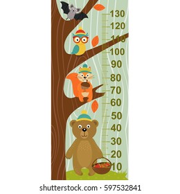 growth measure tree with forest animal - vector illustration, eps