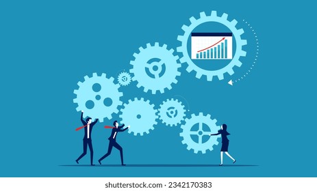 growth mechanism. Business team connected gear mechanism and growth graph