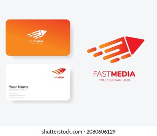 Growth Media and Triangle Speed Represent in Flat Design Logo with Business Card Template