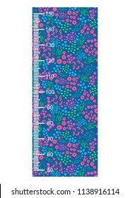 Growth meter, flower pattern, children's height measurement . Vector illustration.